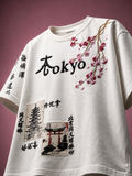 Tokyo Blossom Embroidery Premium Boys Relaxed Fit T-Shirt – White