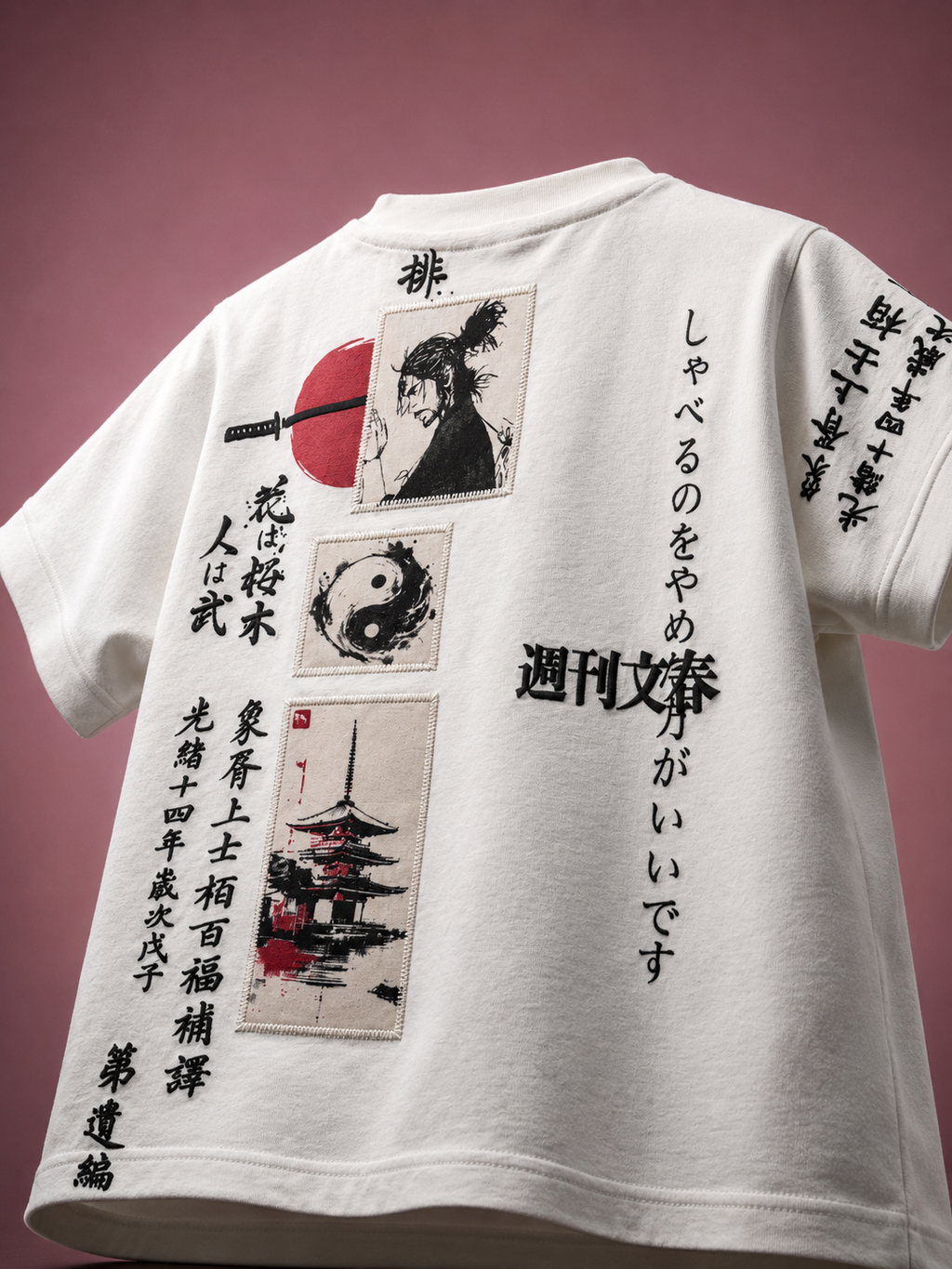 Tokyo Blossom Embroidery Premium Boys Relaxed Fit T-Shirt – White