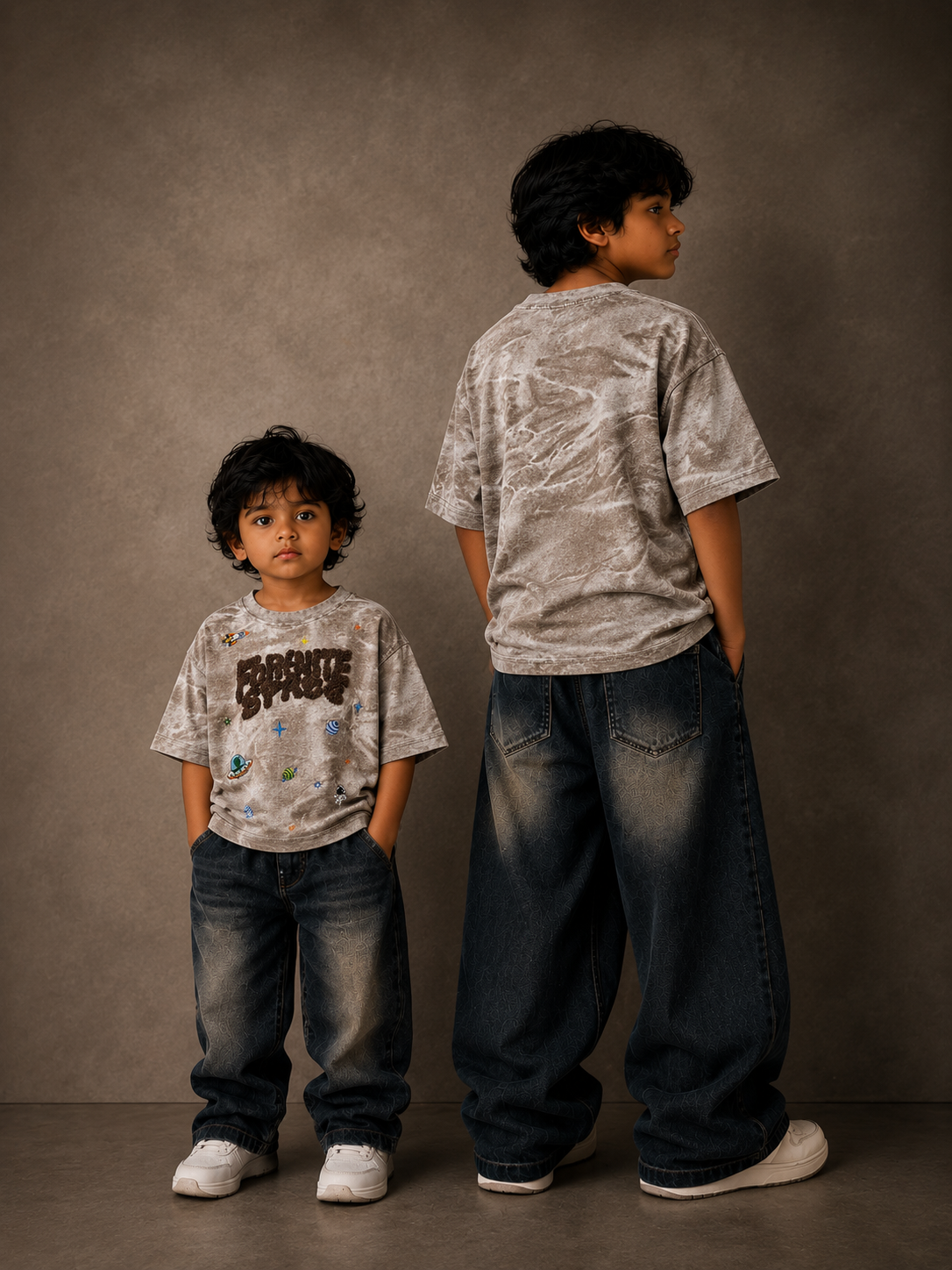 Fortnite Space Premium Embroidered Boys Relaxed Fit T-Shirt – Washed Grey