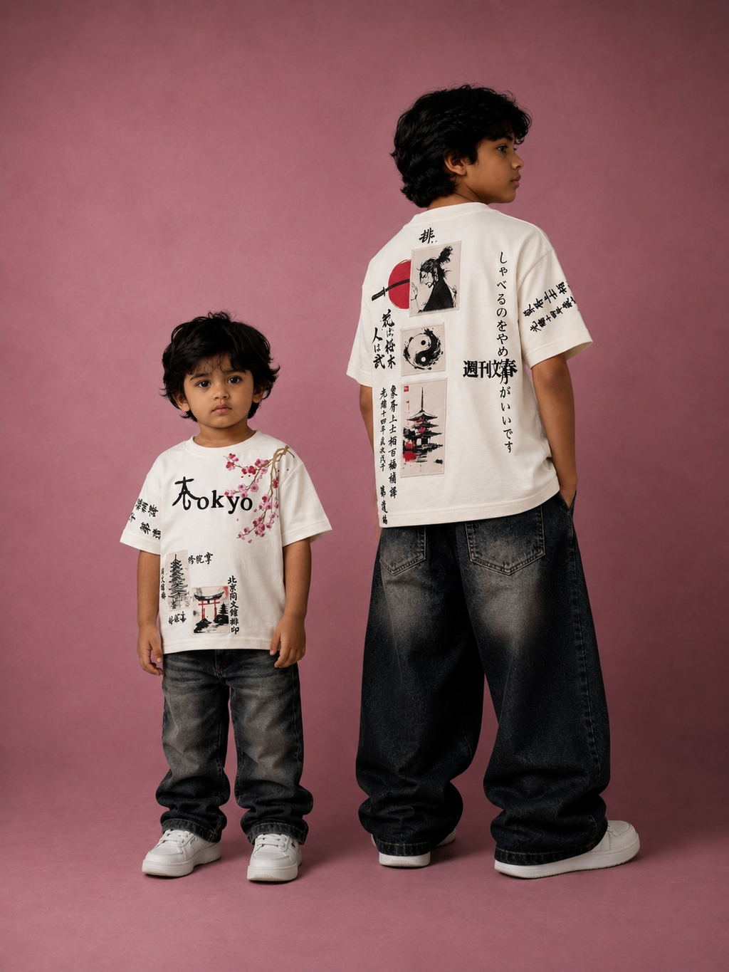 Tokyo Blossom Embroidery Premium Boys Relaxed Fit T-Shirt – White