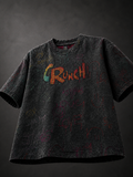 Crunch Premium Embroidered & Ripped Boys Relaxed Fit T-Shirt – Washed Black