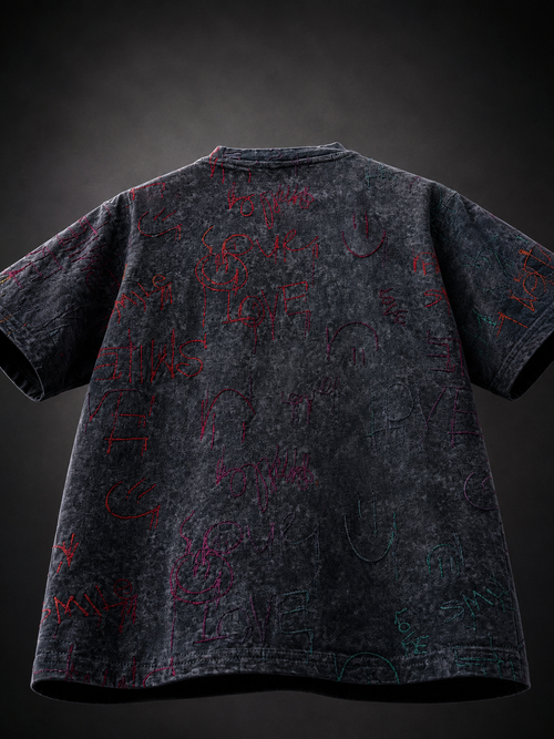 Crunch Premium Embroidered & Ripped Boys Relaxed Fit T-Shirt – Washed Black