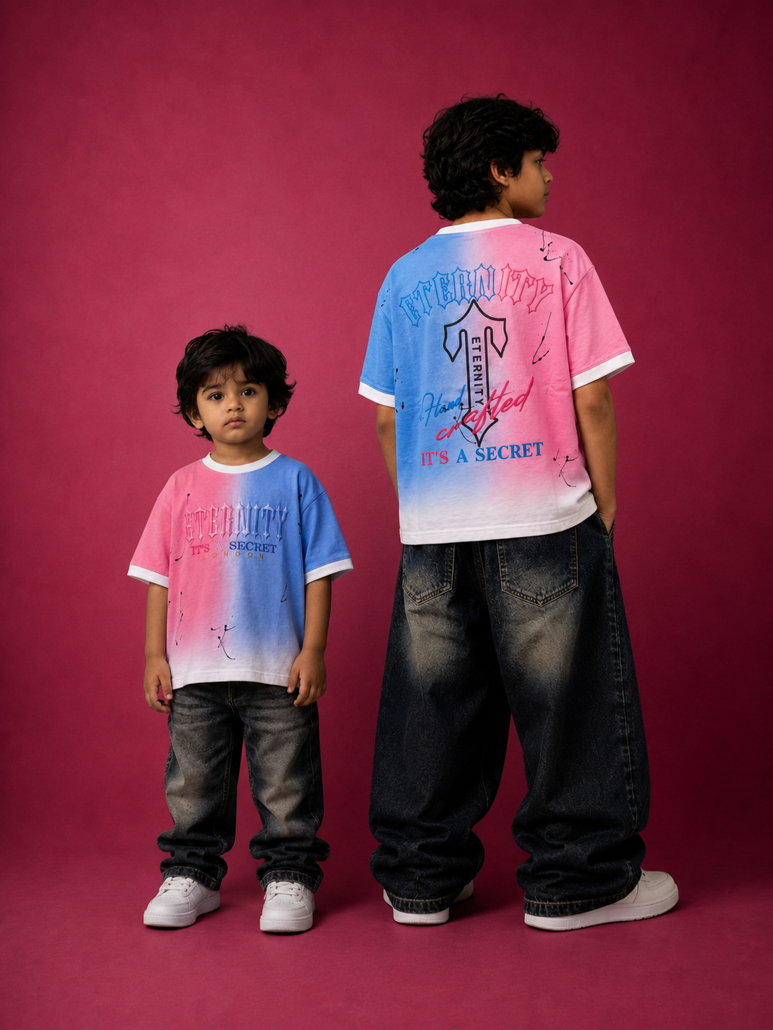 Eternity Premium Embroidered Boys Relaxed Fit T-Shirt – Pink & Blue