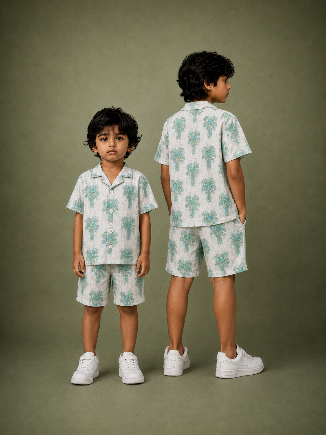 Palm Tree Boys Co-ord Set – Half Sleeve Shirt & Pants